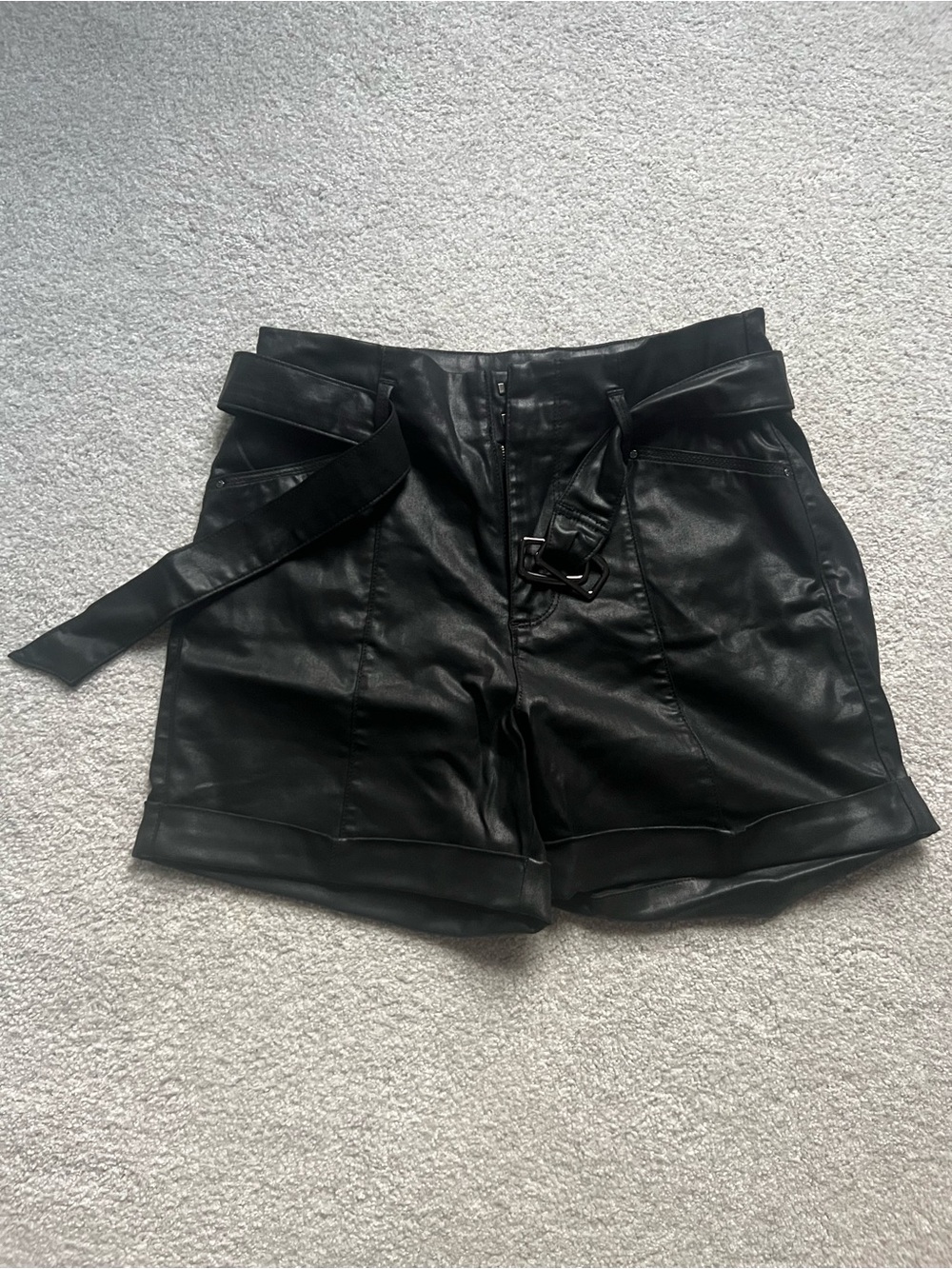 White House Black Market Black   Coated  High-Waist Belted Shorts size 6